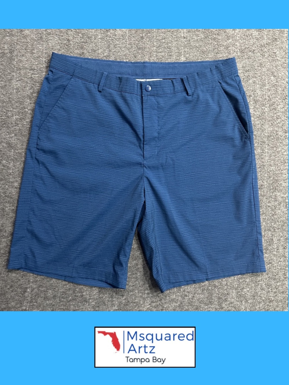 Greg Norman Performance Golf Shorts Blue Mens 40 Stretch Flat Front Casual 9 In